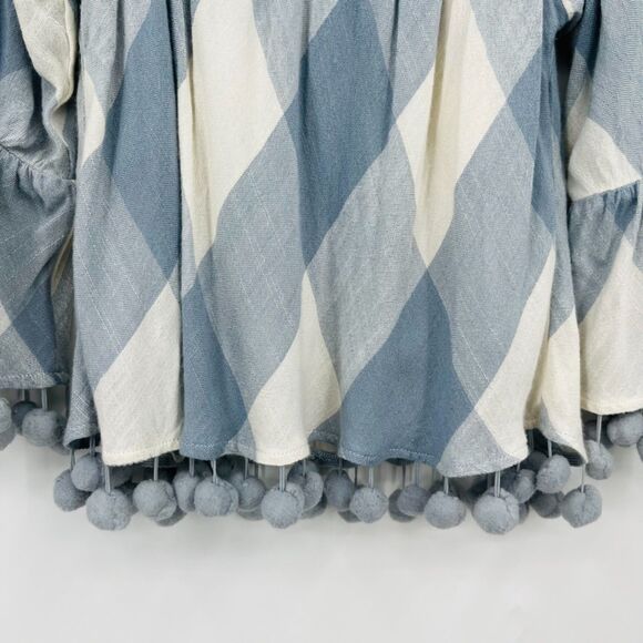 Tularosa Alexa Plaid Off the Shoulder Viscose Top in Cottage Blue, Size Small - Picture 5 of 10